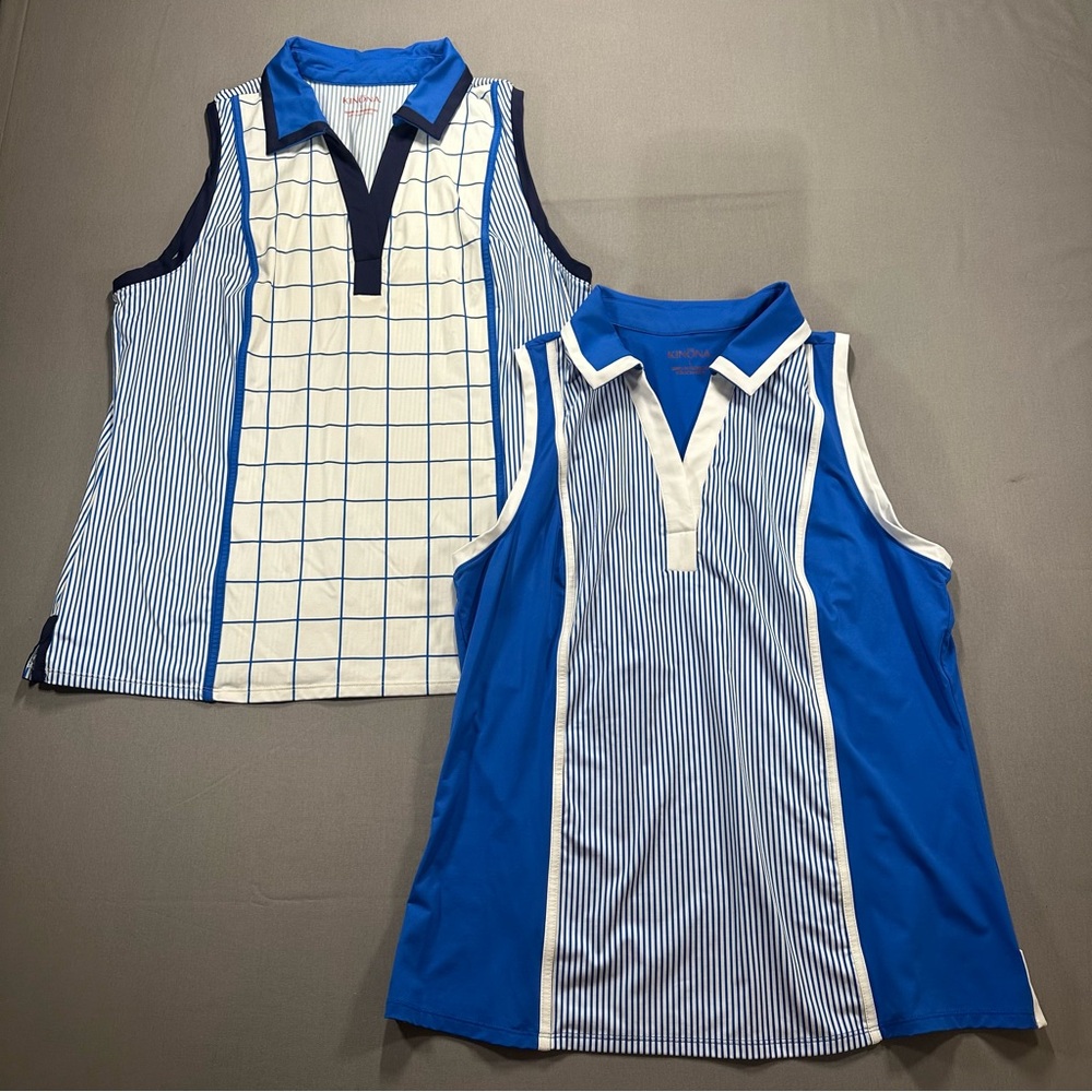 Kinona Blue and White Sleeveless Polo Tops (Set of 2)